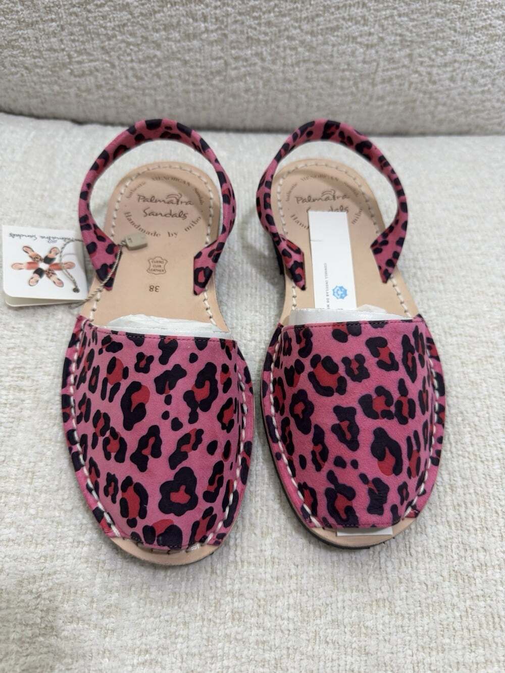 NWT Palmaira Avarca Sandals Pink Leopard Suede Menorca Spain US 7.5 EU38